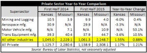 Private Sector Jobs Supersector Table, July-June 2015