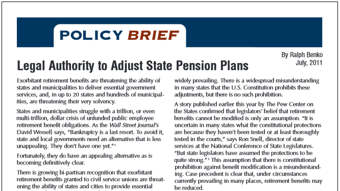 Policy Brief: Legal Authority to Adjust State Pension Plans