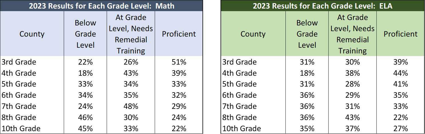 2023 state assess each grade